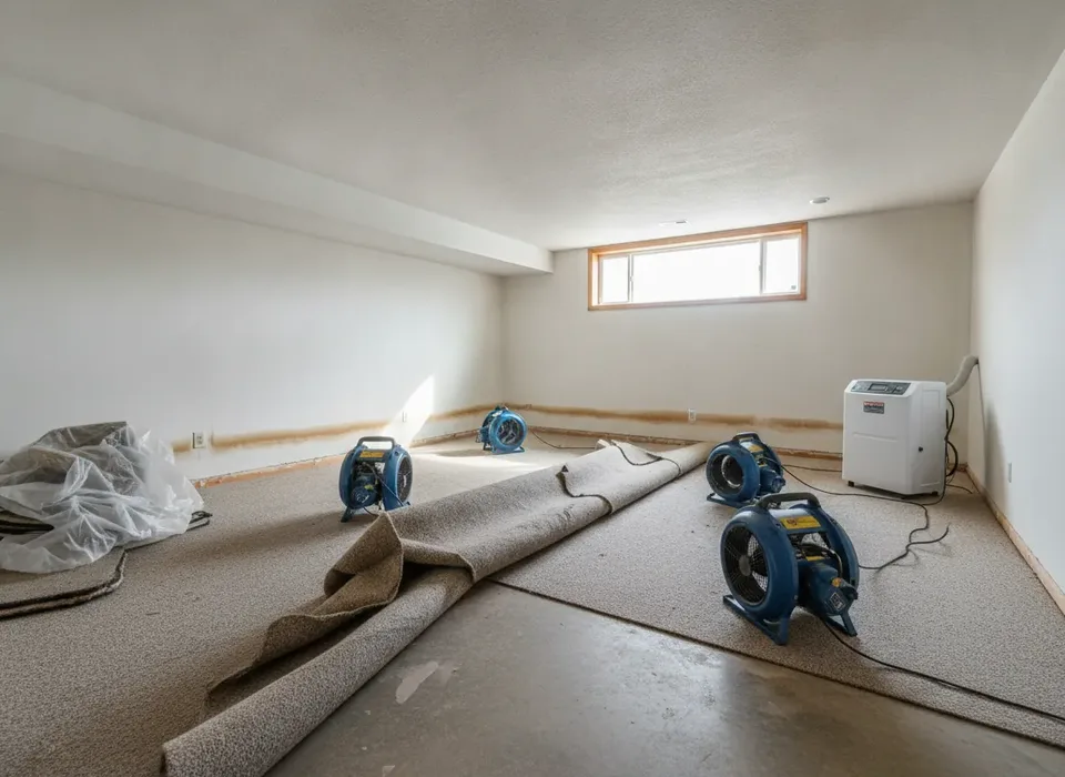 Drying equipment in a finished basement after water got in